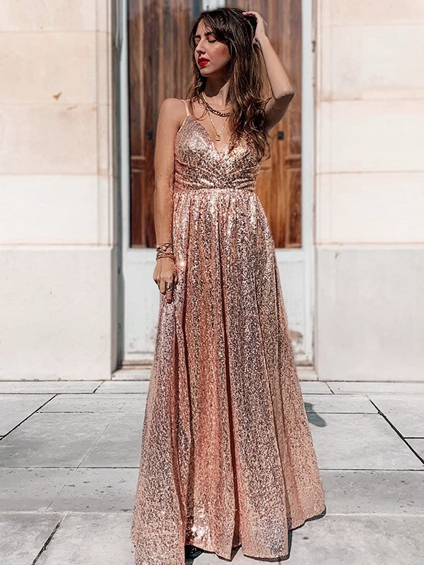 Abiti a trapezio/principessa con spalline sottili, arricciati, senza maniche, lunghi fino a terra